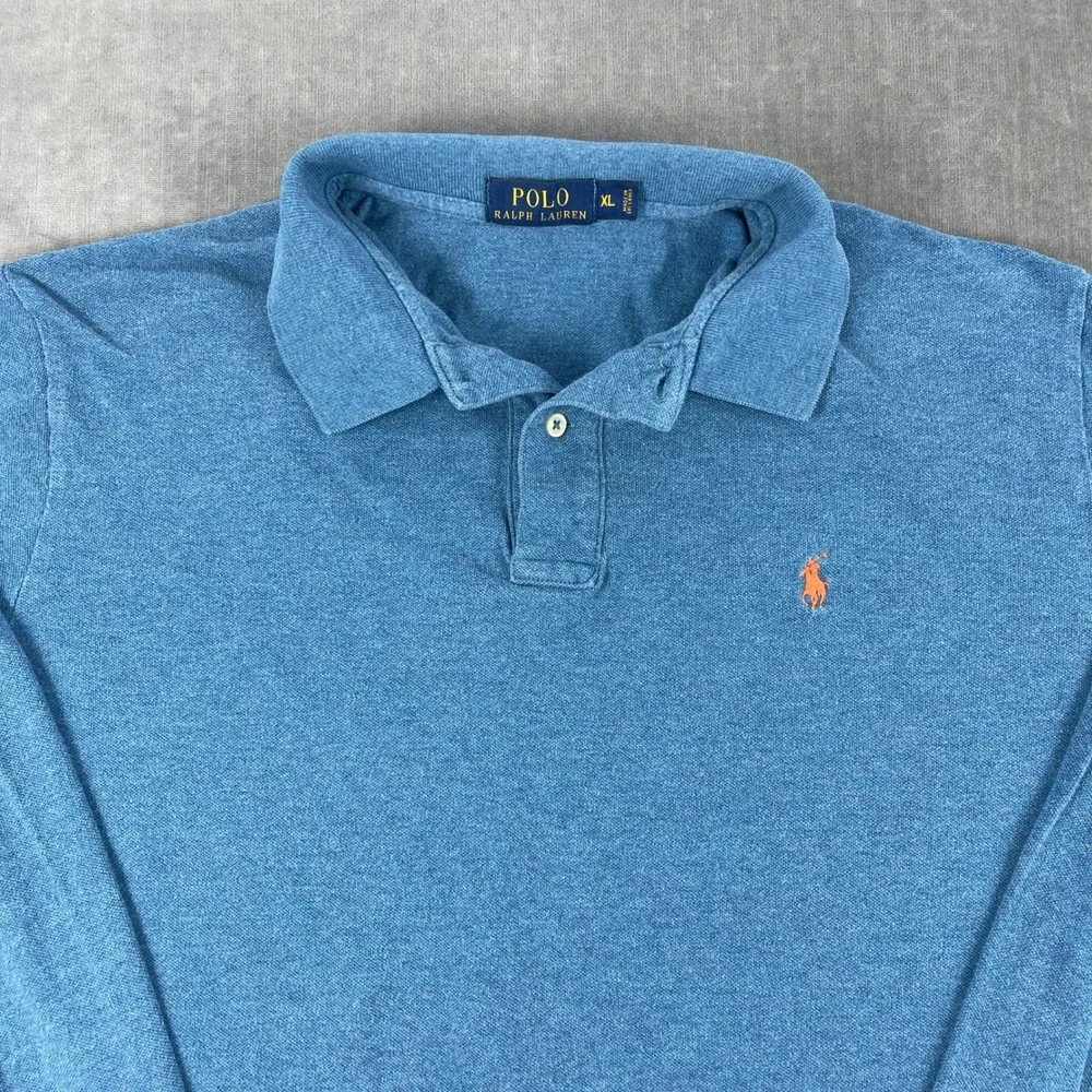 Polo Ralph Lauren Mens XL Blue Long Sleeve Polo Shirt Embroidered Pony Logo